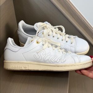 Adidas White and Cream Stan Smith Sneakers
